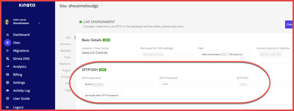 صورة لـ [WordPress Fix] خطأ “لفترة قصيرة غير متوفر للصيانة المجدولة. تحقق مرة أخرى في غضون دقيقة” | FTP-details-Kinsta-hosting-1-DzTechs