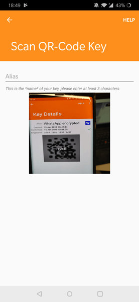 صورة لـ كيفية إرسال رسالة خاصة مشفرة على WhatsApp باستخدام Oversec | Scan-Key-from-note-9-symmetric-whatsapp-DzTechs