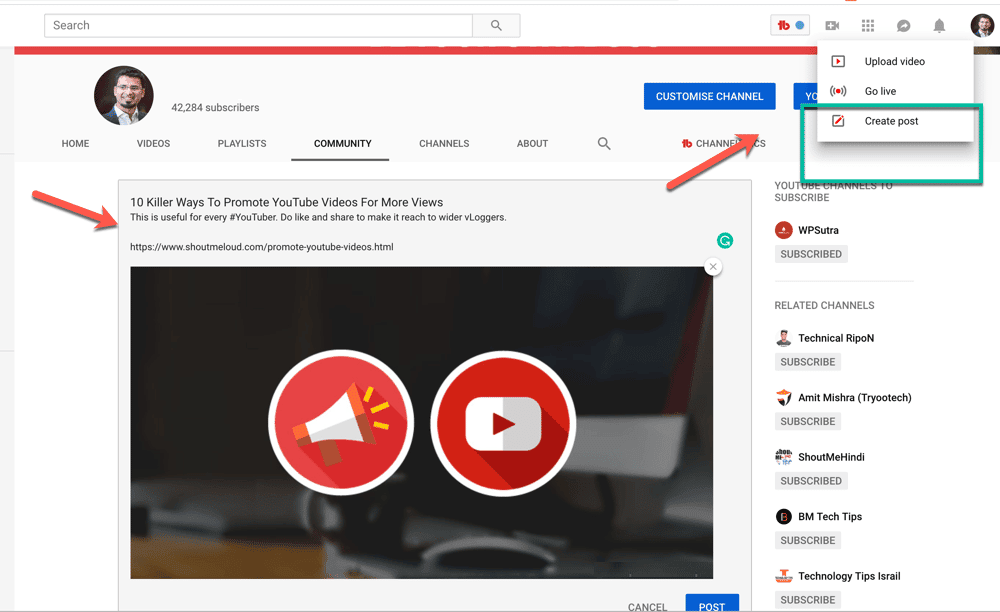 صورة لـ 11 طريقة قاتلة للترويج لفيديوهات YouTube لمزيد من المشاهدات والمشتركين | Share-on-YouTube-community-DzTechs