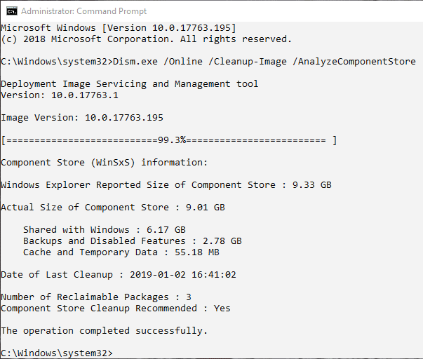 صورة لـ كيفية عرض وتنظيف مخزن المُكوِّنات على Windows 10 | component-store-view-size-DzTechs