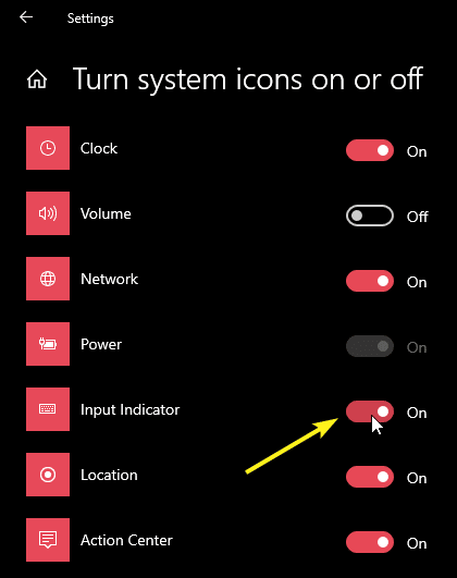 صورة لـ كيفية إظهار أو إخفاء مُؤشر الإدخال وشريط اللغة في نظام Windows 10 | input-indicator-win10-toggle-switch-DzTechs