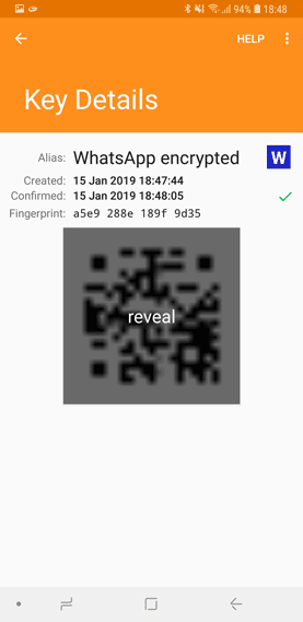 صورة لـ كيفية إرسال رسالة خاصة مشفرة على WhatsApp باستخدام Oversec | n9-symmetric-key-created-DzTechs