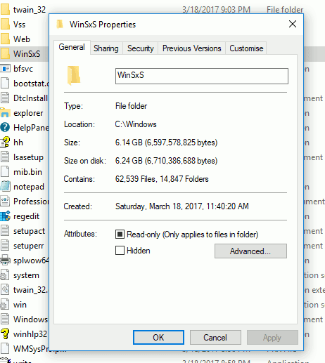 صورة لـ كيفية عرض وتنظيف مخزن المُكوِّنات على Windows 10 | winsxs-folder-properties-DzTechs