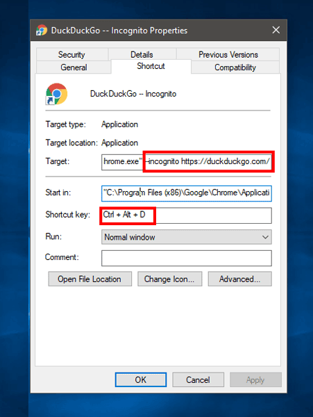 صورة لـ كيفية تعيين اثنين من محركات البحث الافتراضية في أي متصفح | Chrome_Properties_Tab-DzTechs