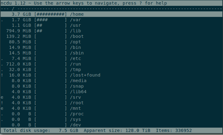 صورة لـ كيفية التحقق من مساحة القرص وإدارتها في نظام Linux | ncdu-scan-DzTechs
