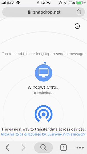 صورة لـ كيفية نقل الملفات من Android إلى iOS بدون SHAREit | snapdrop-ios-transferring-DzTechs