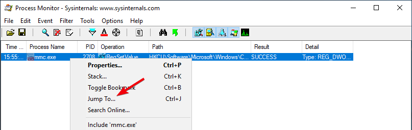 صورة لـ كيفية البحث عن قيم السجل المكافئة لإعدادات سياسة المجموعة على Windows | win-10-see-changes-to-registry-09-select-jump-to-DzTechs