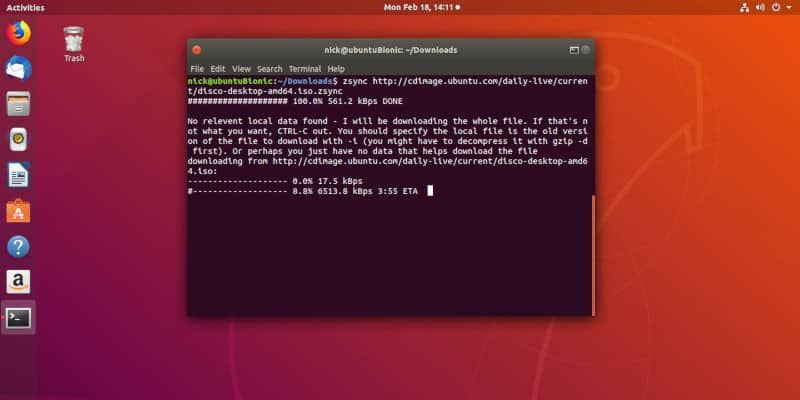 صورة لـ كيفية استخدام أداة Zsync لتحميل جزء من ملف في Linux | zsync-downloading-ubuntu-DzTechs