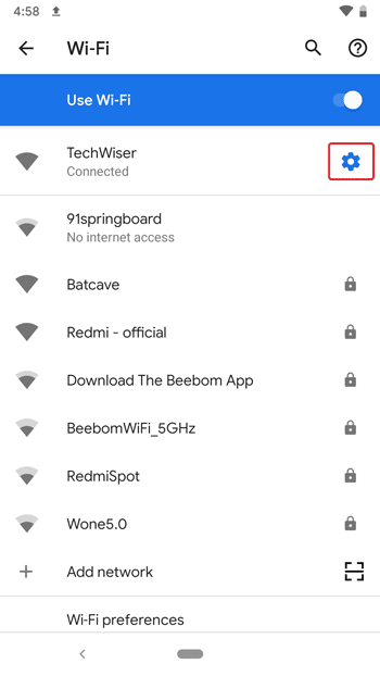 صورة لـ كيفية مشاركة شبكة WiFi الخاصة بك دون مشاركة كلمة المرور على Android 10 | Wifi-Settings-button-DzTechs