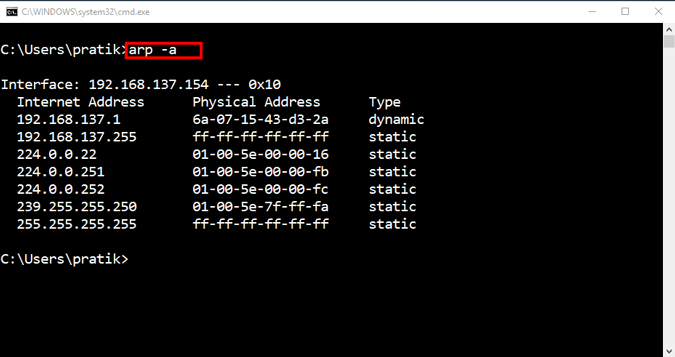 صورة لـ كيفية إيجاد عنوان IP الخاص بأجهزة أخرى على شبكتك على جميع المنصات | cmd_arp-a-DzTechs