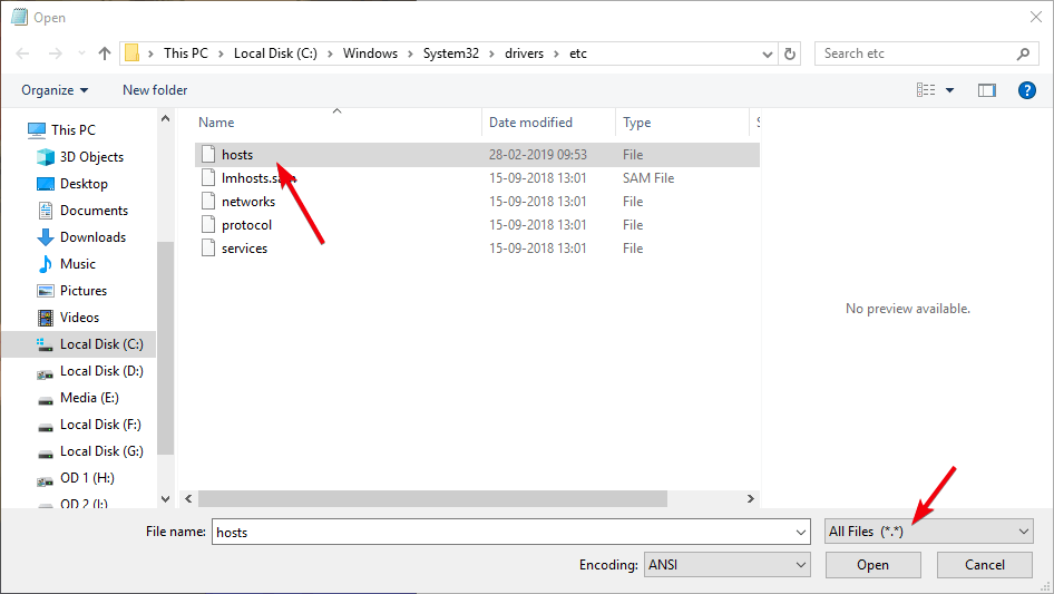 صورة لـ 14 طريقة لحل خطأ عدم استجابة ملقم DNS في Windows 10 | fix-dns-server-not-responding-02-select-hosts-files-DzTechs