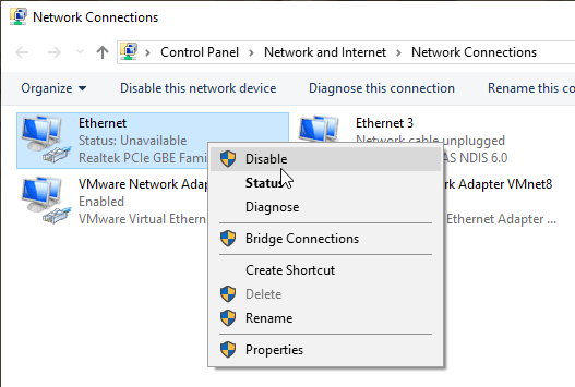 صورة لـ 14 طريقة لحل خطأ عدم استجابة ملقم DNS في Windows 10 | fix-dns-server-not-responding-08-disable-adapter-DzTechs