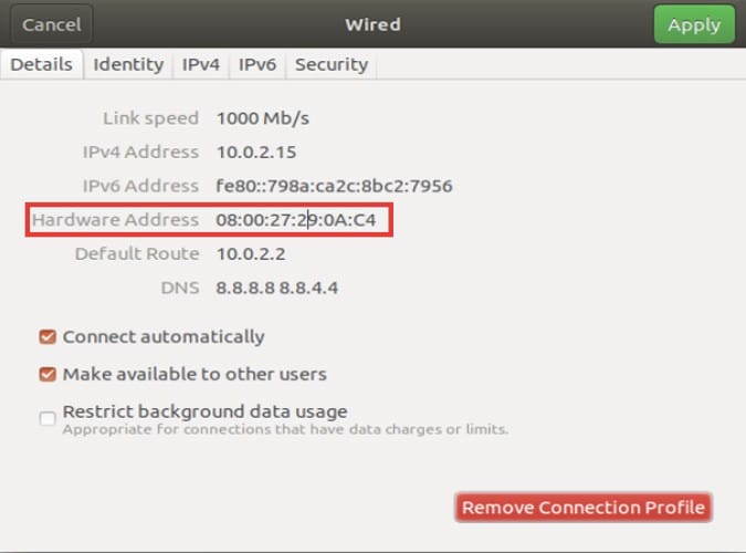 صورة لـ ما هو عنوان MAC وكيفية العثور عليه وهل يمكن تغييره على مختلف المنصات | mac_address_gui_ubuntu-DzTechs