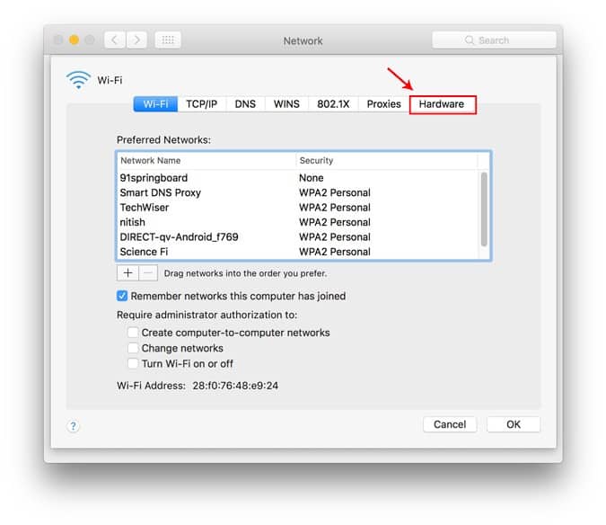 صورة لـ ما هو عنوان MAC وكيفية العثور عليه وهل يمكن تغييره على مختلف المنصات | mac_hardware_tab_settings-DzTechs