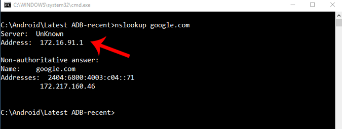 صورة لـ كيفية معرفة أي خادم DNS أقوم باستخدامه؟ | nslookup_command-1-DzTechs