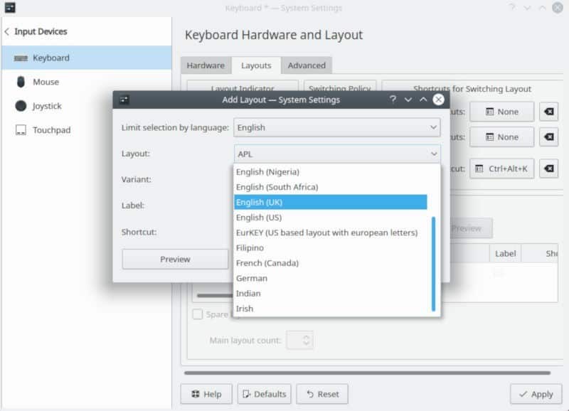 صورة لـ كيفية تغيير وإدارة تخطيط لوحة المفاتيح على Linux | plasma-add-layout-DzTechs