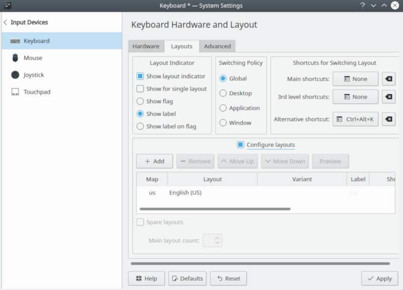 صورة لـ كيفية تغيير وإدارة تخطيط لوحة المفاتيح على Linux | plasma-settings-keyboard-DzTechs