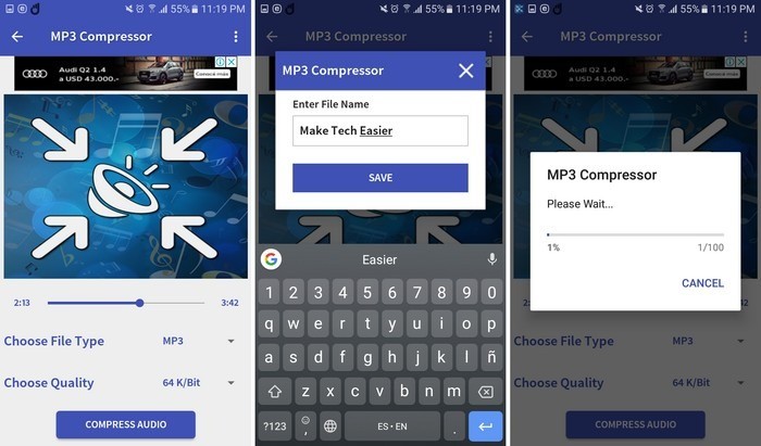 صورة لـ كيفية ضغط الملفات الصوتية الكبيرة في نظام Android | Small-ConverterBlue-DzTechs