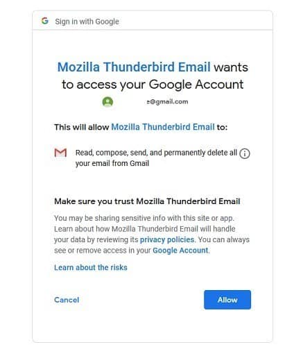 صورة لـ كيفية إعداد Gmail مع Thunderbird في خطوات سهلة وسريعة | Thunderbirds-wants-to-access-Google-account-DzTechs