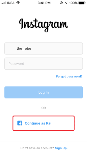صورة لـ كيفية إزالة معلومات تسجيل الدخول المحفوظة على تطبيق Instagram في نظام iOS؟ | continue-as-Kaushal-1-DzTechs