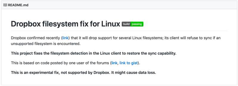 صورة لـ كيفية استخدام Dropbox في نظام ملفات مختلف عن Ext4 في Linux | dropbox-non-ext4-filesystem-warning-DzTechs