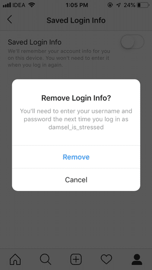 صورة لـ كيفية إزالة معلومات تسجيل الدخول المحفوظة على تطبيق Instagram في نظام iOS؟ | remove-login-button-DzTechs