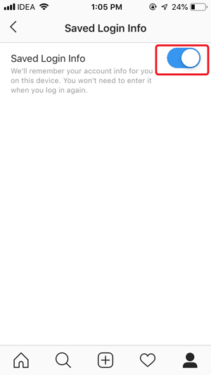 صورة لـ كيفية إزالة معلومات تسجيل الدخول المحفوظة على تطبيق Instagram في نظام iOS؟ | save-login-toggle-DzTechs