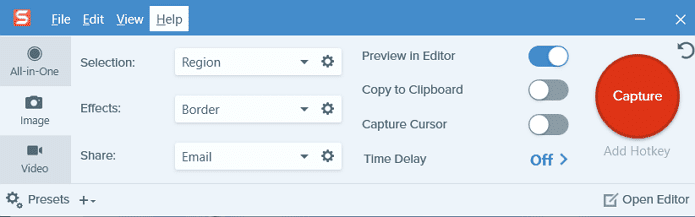 صورة لـ كيفية التقاط لقطة للشاشة أثناء التمرير في Windows | snagit-capture-button-DzTechs
