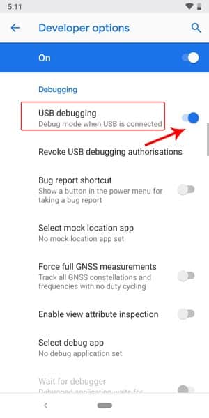 صورة لـ كيفية إزالة جميع تطبيقات Google تماما من نظام Android | usb_debugging-DzTechs