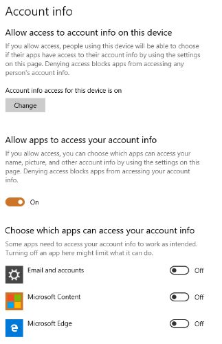 صورة لـ 18 من إعدادات الخصوصية التي يجب أن تنظر فيها في Windows 10 | windows-privacy-settings-account-info-DzTechs