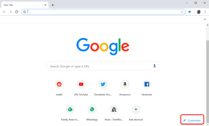 صورة لـ كيفية تعيين خلفية مخصصة على شاشة Google Chrome الرئيسية | 1_customize-button-min-DzTechs