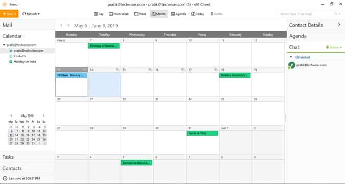 صورة لـ أفضل بدائل Outlook المجانية لنظام التشغيل Windows 10 | em-client-calendar-min-DzTechs