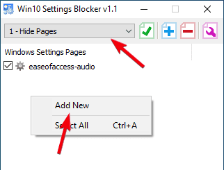 صورة لـ كيفية إخفاء صفحات محددة في تطبيق الإعدادات في Windows 10 | hide-settings-page-02-select-add-new-DzTechs