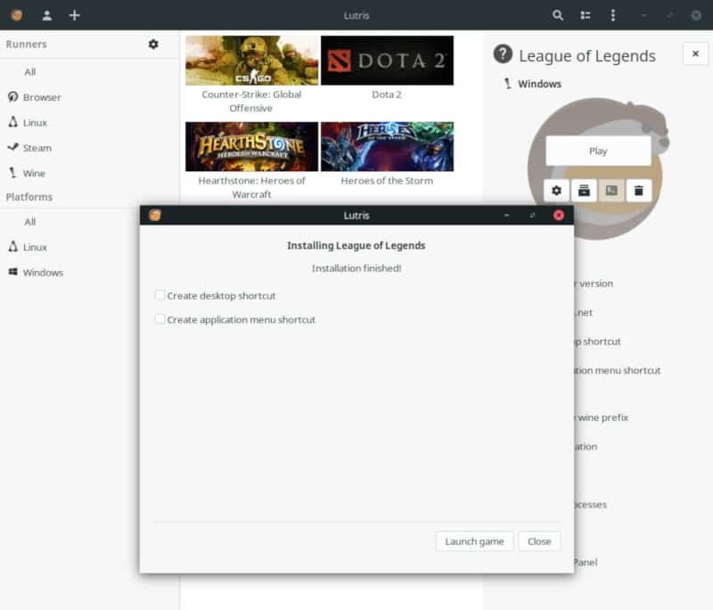 صورة لـ كيفية تثبيت League of Legends على نظام Linux | lutris-install-complete-DzTechs