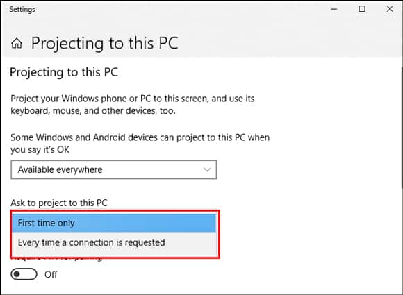 صورة لـ كيفية مشاركة شاشة الكمبيوتر المحمول الخاص بك إلى كمبيوتر آخر | setting-ask-to-project-premission-DzTechs
