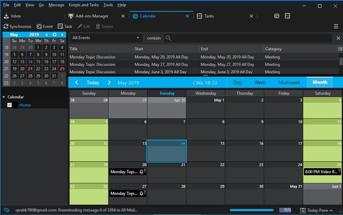 صورة لـ أفضل بدائل Outlook المجانية لنظام التشغيل Windows 10 | thunderbird-calendar-black-theme-min-DzTechs
