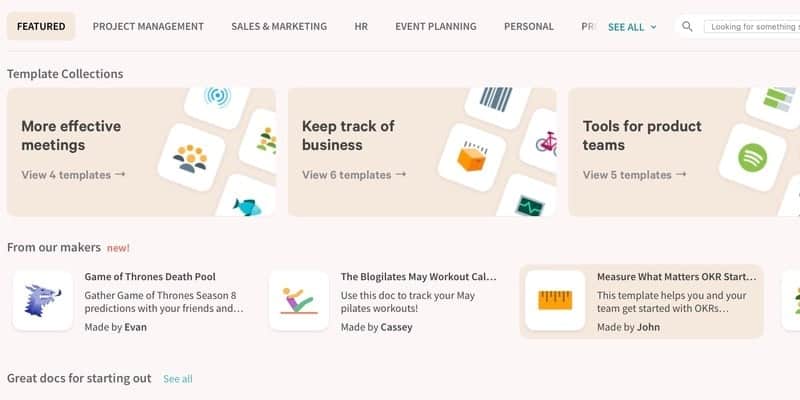 صورة لـ Coda: تطبيق يغير الطريقة التي ننظر بها إلى المستندات | 1_coda-app-templates-1-min-DzTechs