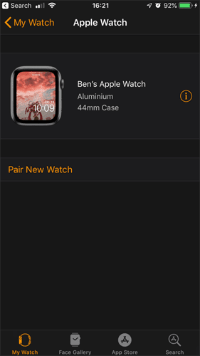 صورة لـ كيفية إلغاء الإقتران واستعادة بيانات Apple Watch الخاصة بك | Apple-Watch-Unpair-tap-info-button-min-DzTechs