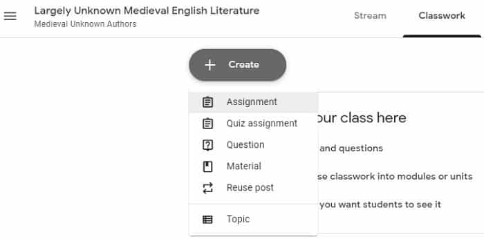 صورة لـ برنامج Google Classroom التعليمي: مُقدمة شاملة | Create-classwork-Assignment-min-DzTechs