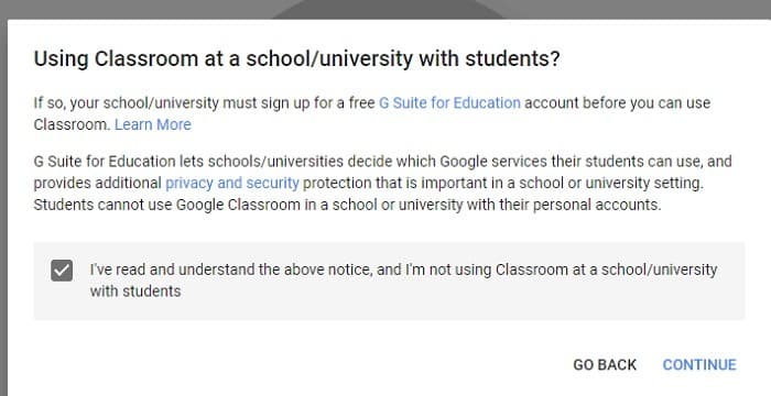 صورة لـ برنامج Google Classroom التعليمي: مُقدمة شاملة | Google-classroom-create-class-disclaimer-min-DzTechs
