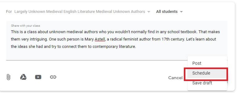 صورة لـ برنامج Google Classroom التعليمي: مُقدمة شاملة | Schedule-Google-classroom-later-date-min-DzTechs