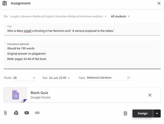 صورة لـ برنامج Google Classroom التعليمي: مُقدمة شاملة | Set-up-an-assignment-Google-classroom-min-DzTechs