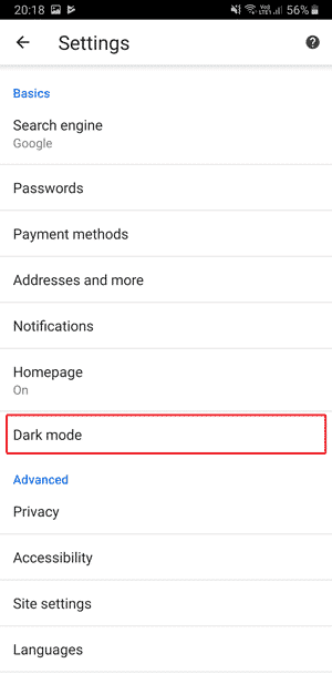 صورة لـ متصفح Chrome على Android يدعم الوضع المظلم | dark-mode-option-in-settings-min-DzTechs