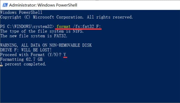 صورة لـ كيفية تهيئة محرك الأقراص إلى FAT32 في Windows 10 | fat32-powershell-min-DzTechs