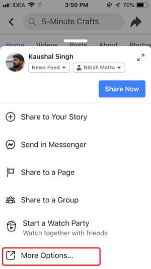 صورة لـ 5 طرق لتنزيل مقاطع فيديو Facebook في معرض الكاميرا على iPhone / iPad | more-options-min-DzTechs