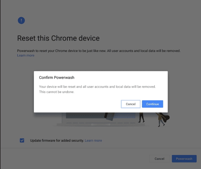 صورة لـ كيفية إعادة تعيين أو عمل Powerwash لجهاز Chromebook | powerwash-chromebook-reconfirm-powerwash-min-DzTechs