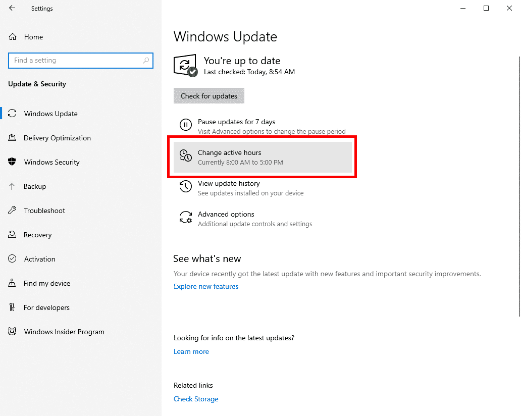 صورة لـ 7 إعدادات يجب عليك تحسينها بعد تثبيت Windows 10 | win10-options-to-manage-click-change-active-hours-DzTechs
