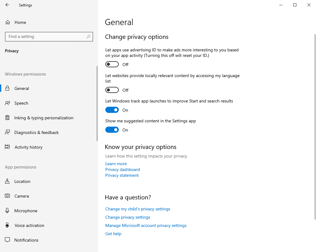 صورة لـ 7 إعدادات يجب عليك تحسينها بعد تثبيت Windows 10 | win10-options-to-manage-privacy-options-DzTechs