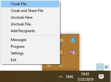 صورة لـ كيفية تشفير الملفات بسهولة دون كلمة مرور باستخدام Cloak Encrypt | Cloak-system-Tray-min-DzTechs