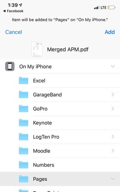 صورة لـ كيفية دمج ملفات PDF متعددة بشكل مجاني على الـ iPhone و iPad | Merge-PDF-Files-Save-File-min-DzTechs